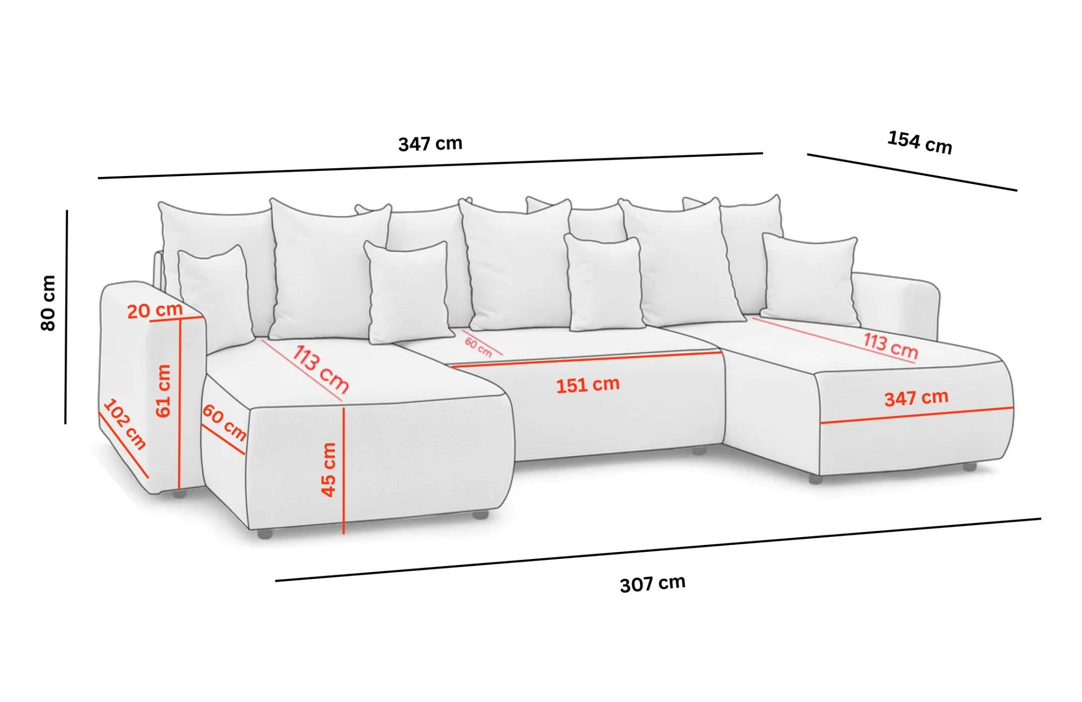 Colțar Extensibil, în formă de U, LIVIGNO, cu ladă de depozitare, 347x154x80 cm Prestige Home