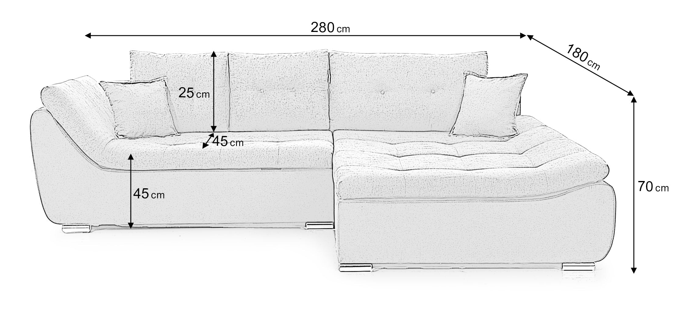 Colțar Extensibil LORENZO, cu ladă de depozitare, variante stânga/dreapta 280x180x70 cm Prestige Home