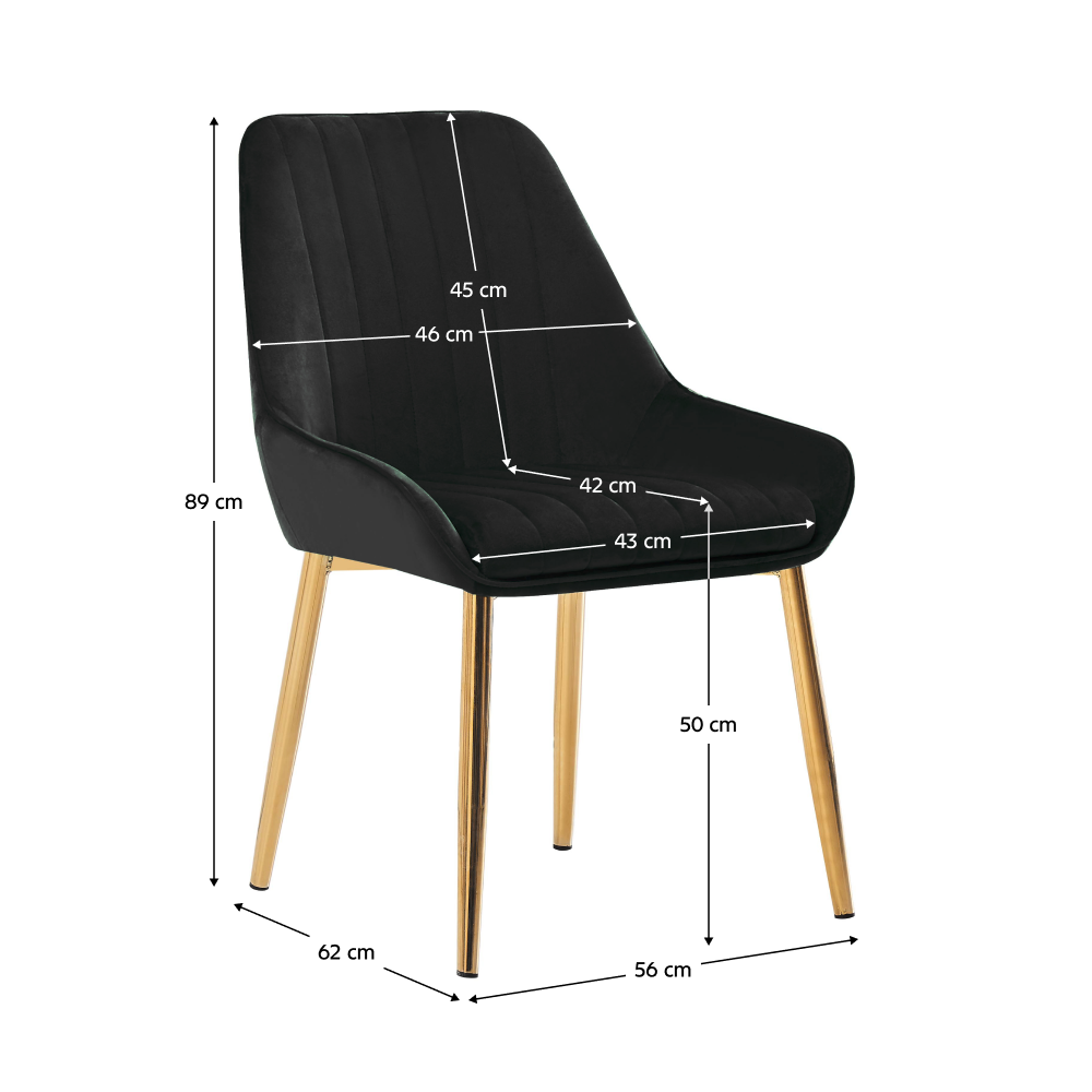 Scaun de masă NOCERA, negru țesătură Velvet/gold crom-auriu, 56x62x89 cm Kondela