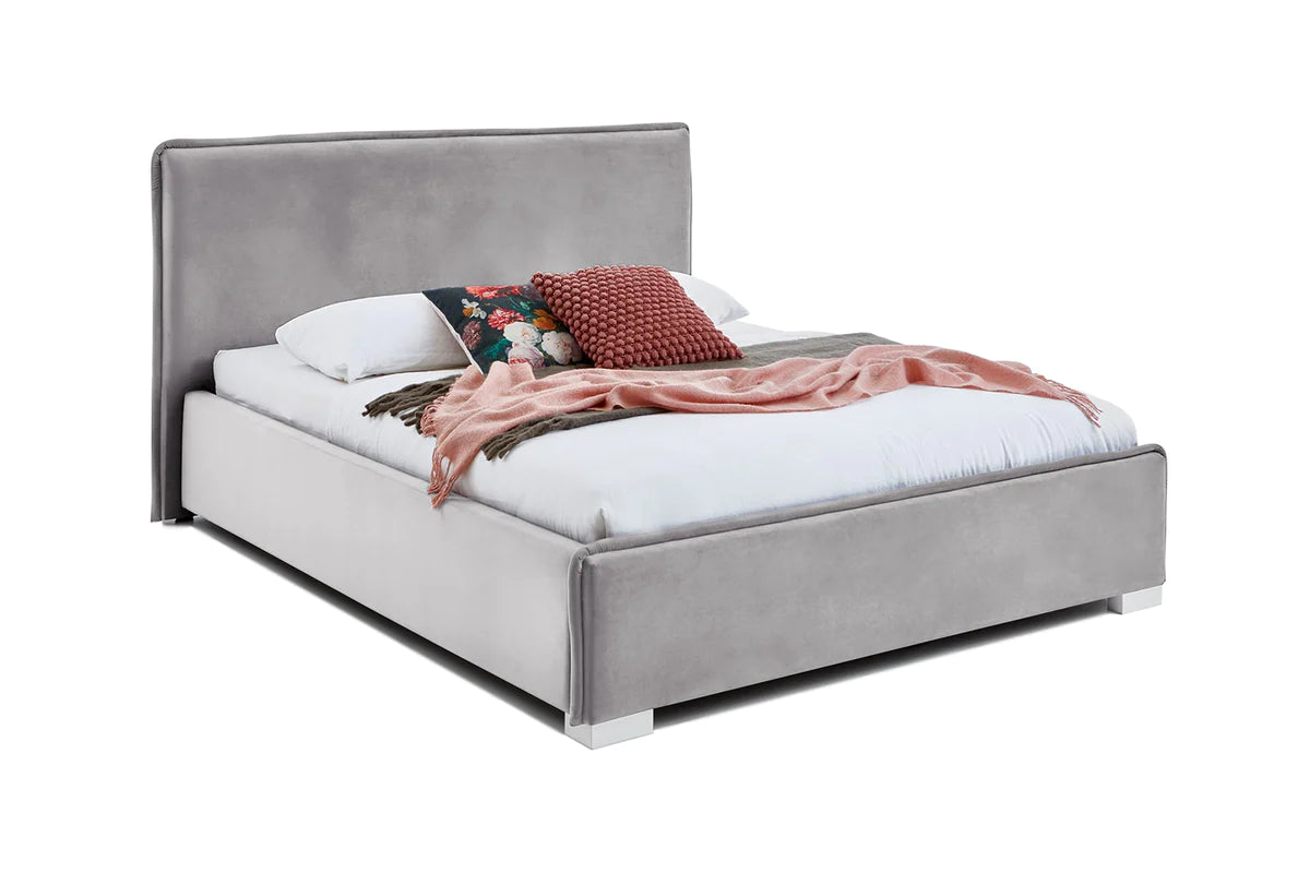 Pat tapitat Kalia cu somiera rabatabila si lada de depozitare 140x200 Gri Arboteca