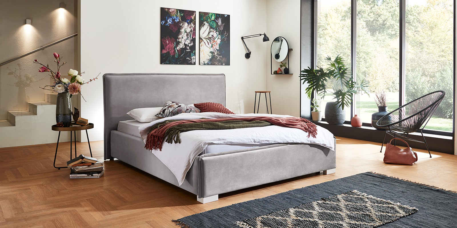 Pat Tapitat Nice, cu Lada Rabatabil, Velur-Verde-Smarald, Prestigehome.ro, Prestige, #Color_swing-gri