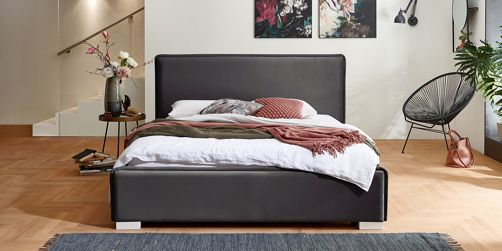 Pat Tapitat Nice, cu Lada Rabatabil, Velur-Verde-Smarald, Prestigehome.ro, Prestige, #Color_swing-antracit