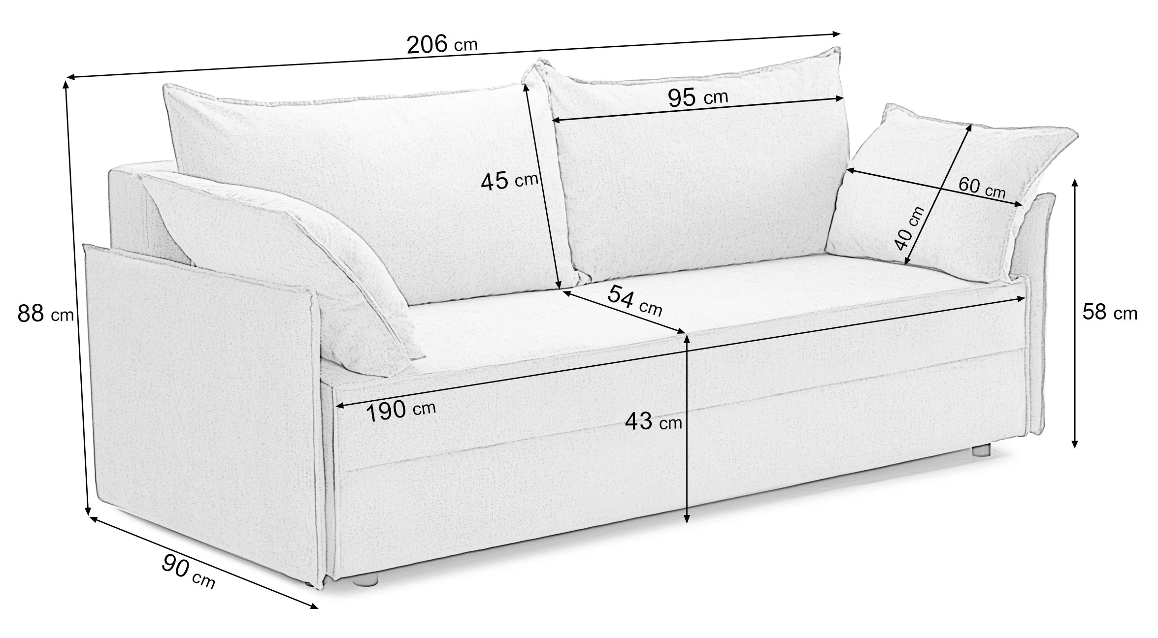 Canapea Extensibilă 3 locuri RIVA, cu ladă depozitare, 206x90x88 cm Prestige Home