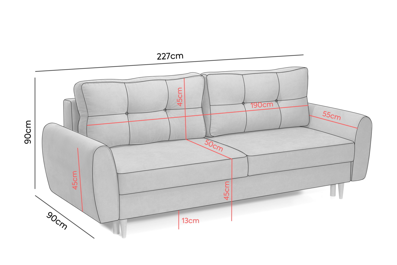 Canapea Extensibilă 3 locuri, RIGA, cu ladă de depozitare, 229x90x90 cm Prestige Home