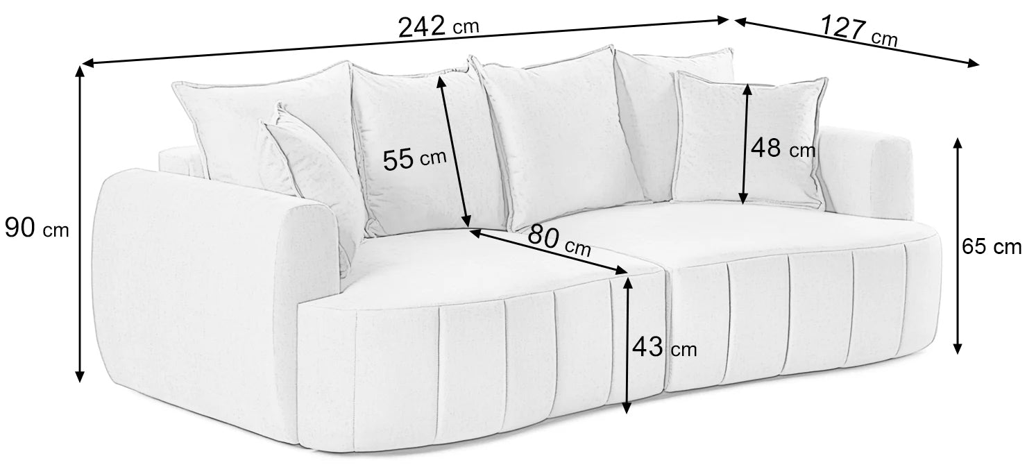 Canapea Extensibilă 3 locuri SAMBA, cu 2 lăzi depozitare, 242x127x90 cm Prestige Home