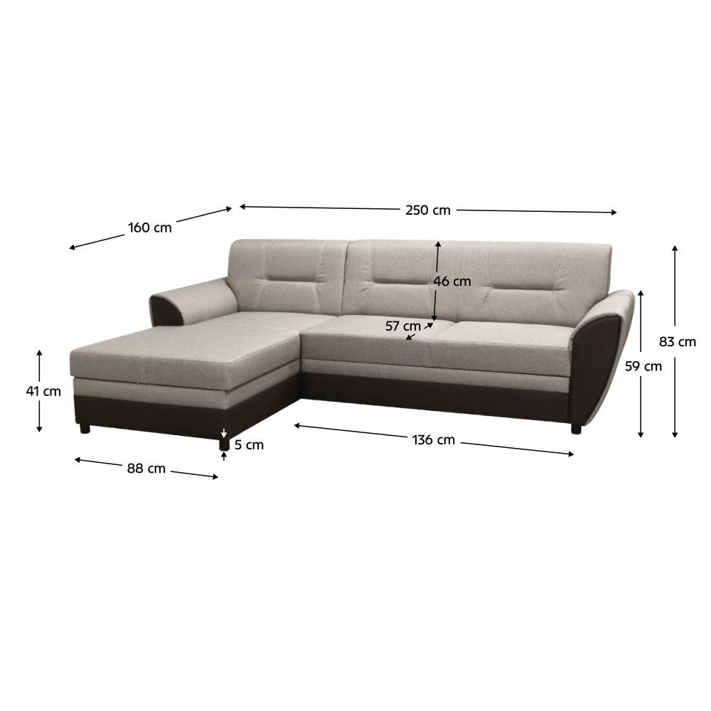 Set canapea extensibilă PADOVA, maro/gri-bej taupe, pe stânga, 250x16x83 cm Kondela