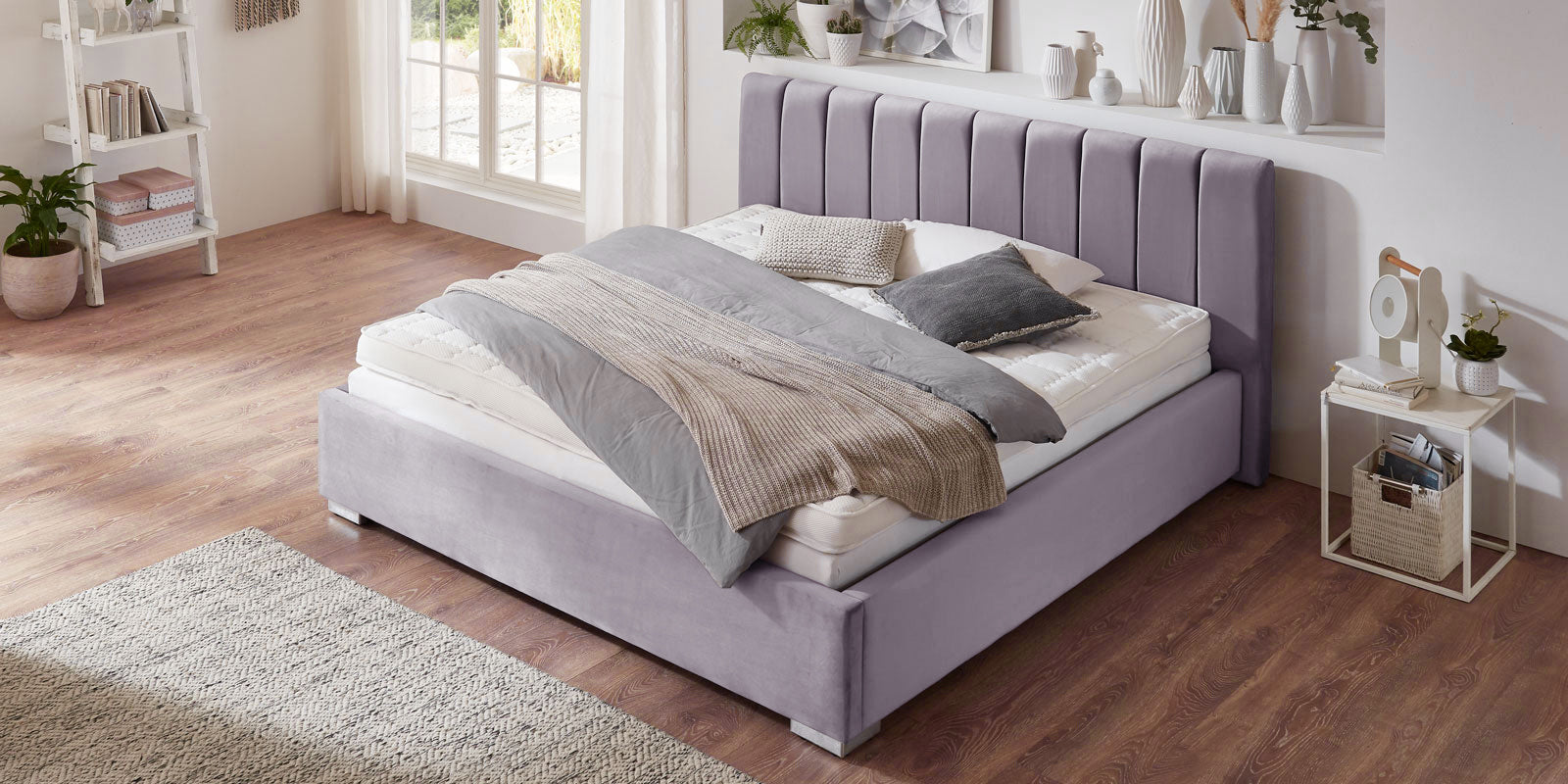 Pat Tapițat Santiago, cu somieră rabatabilă și ladă de depozitare, Prestigehome.ro, Prestige, #Color_swing-violet