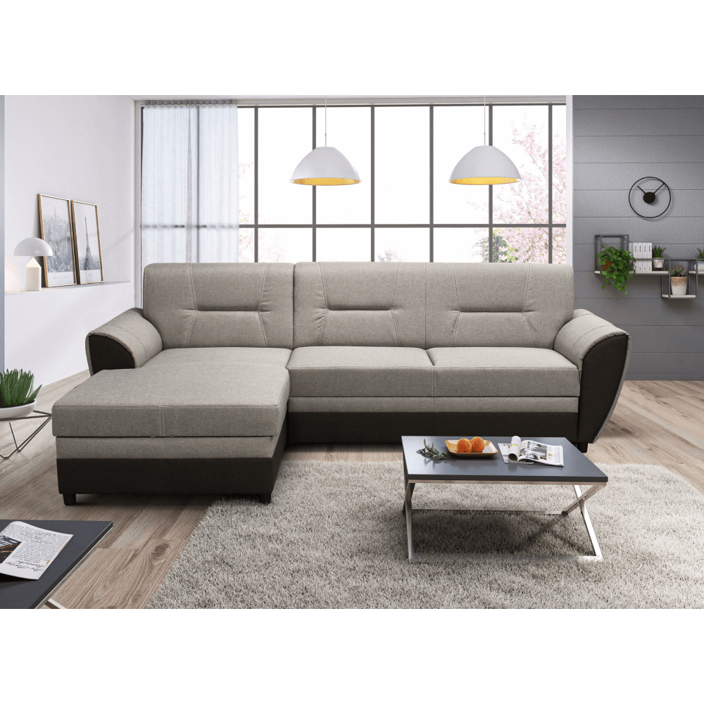 Set canapea extensibilă PADOVA, maro/gri-bej taupe, pe stânga, 250x16x83 cm Kondela