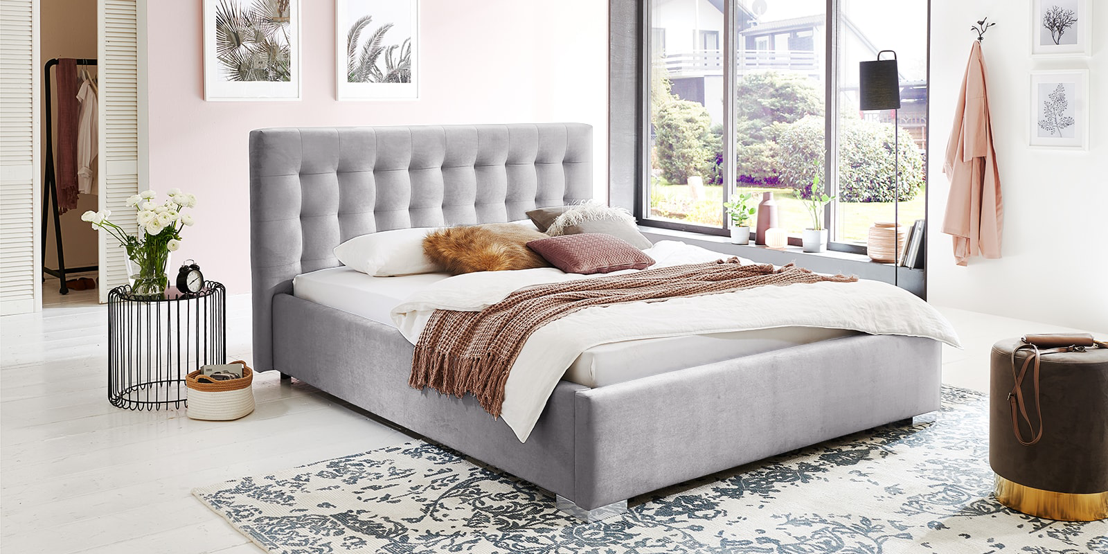 Pat Tapitat Strasbourg, cu Lada Rabatabil, Velur-Menta, Prestigehome.ro, Prestige, #Color_swing-gri