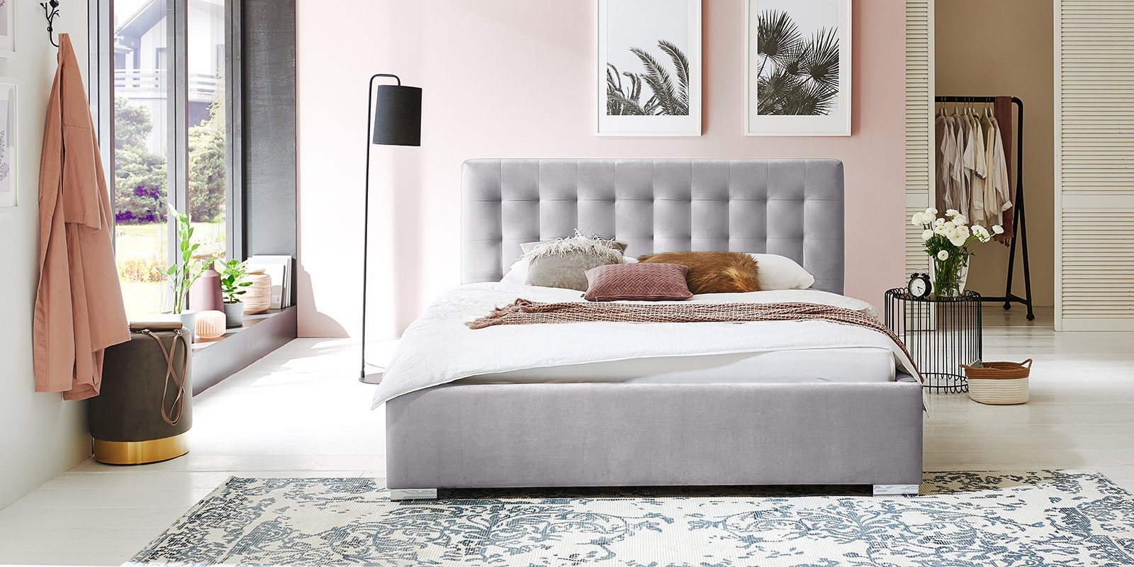 Pat Tapitat Strasbourg, cu Lada Rabatabil, Velur-Menta, Prestigehome.ro, Prestige, #Color_swing-gri