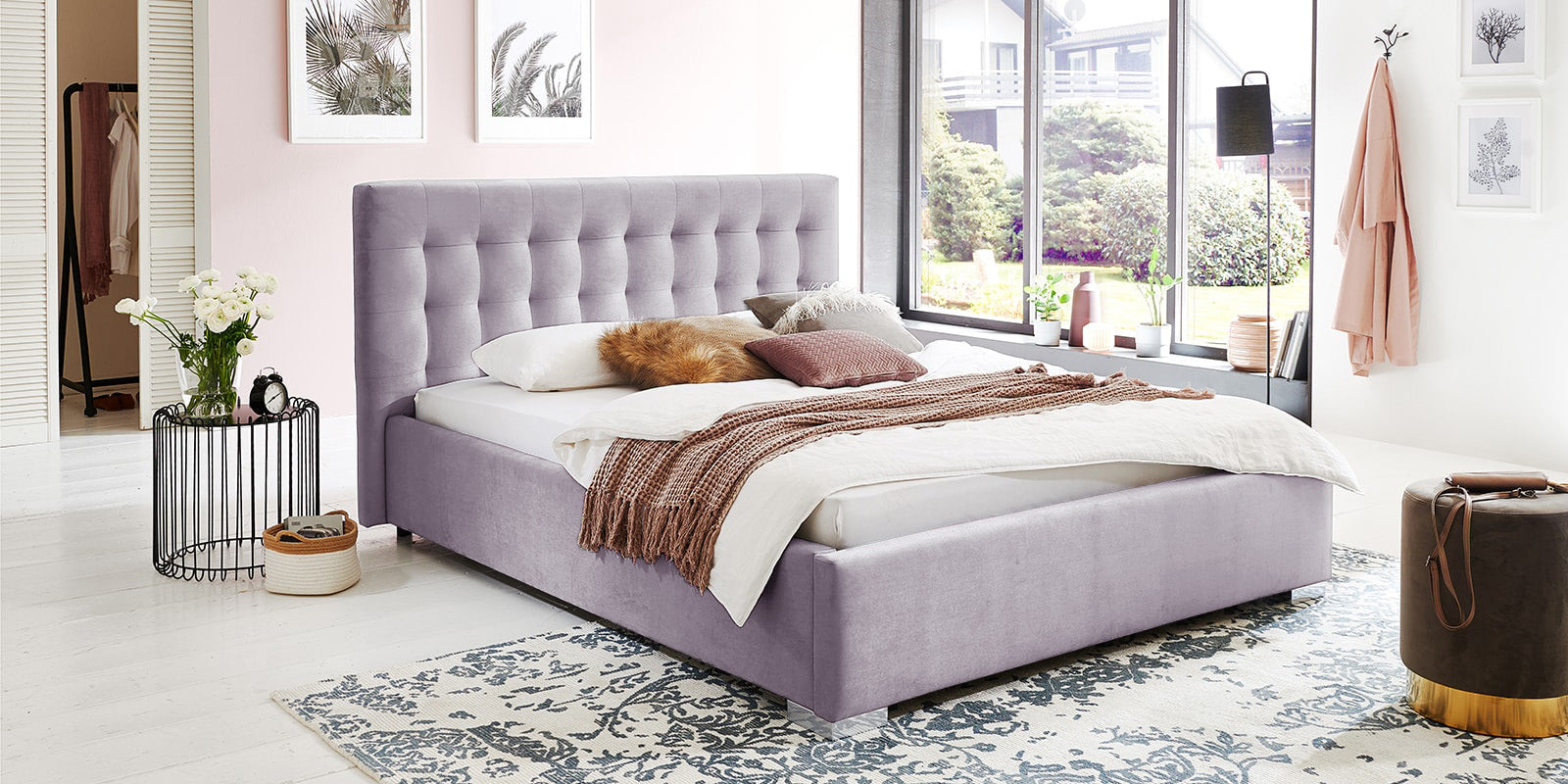 Pat Tapițat Strasbourg, cu somieră rabatabilă și ladă de depozitare, Prestigehome.ro, Prestige, #Color_swing-violet