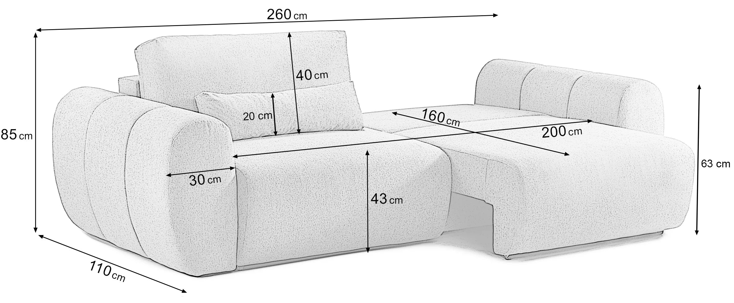 Canapea Extensibilă 3 locuri VERSA, cu 2 lăzi depozitare, 260x110x85 cm Prestige Home