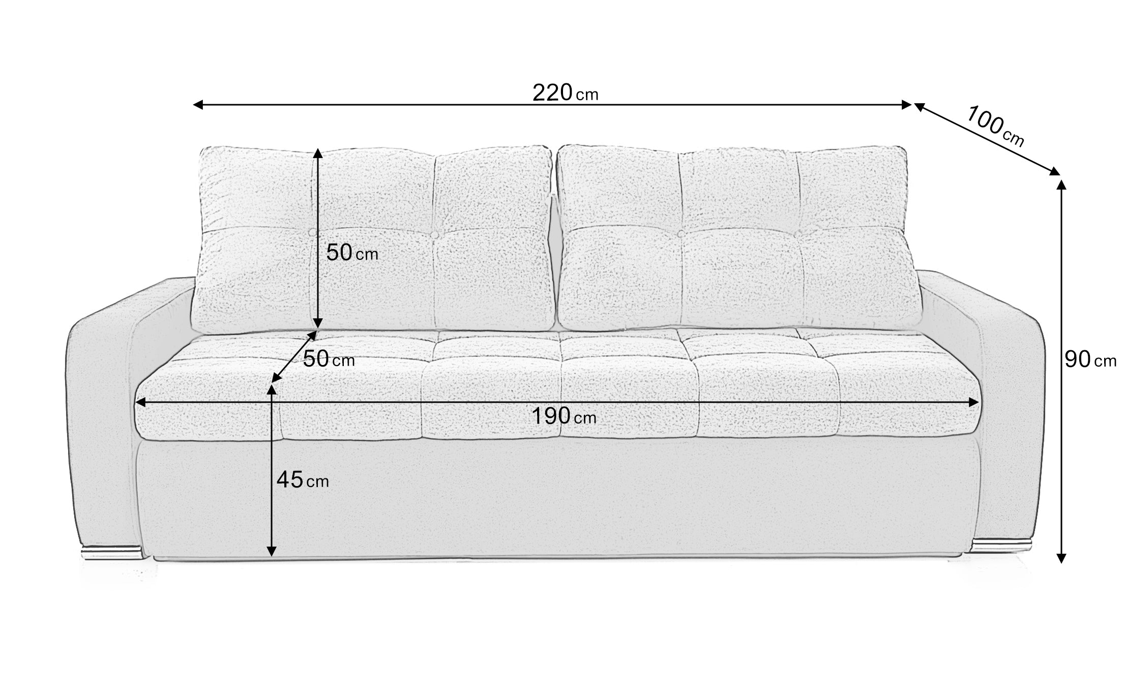 Canapea Extensibilă 3 locuri VENETIA, cu ladă de depozitare, 220x100x90 cm Prestige Home