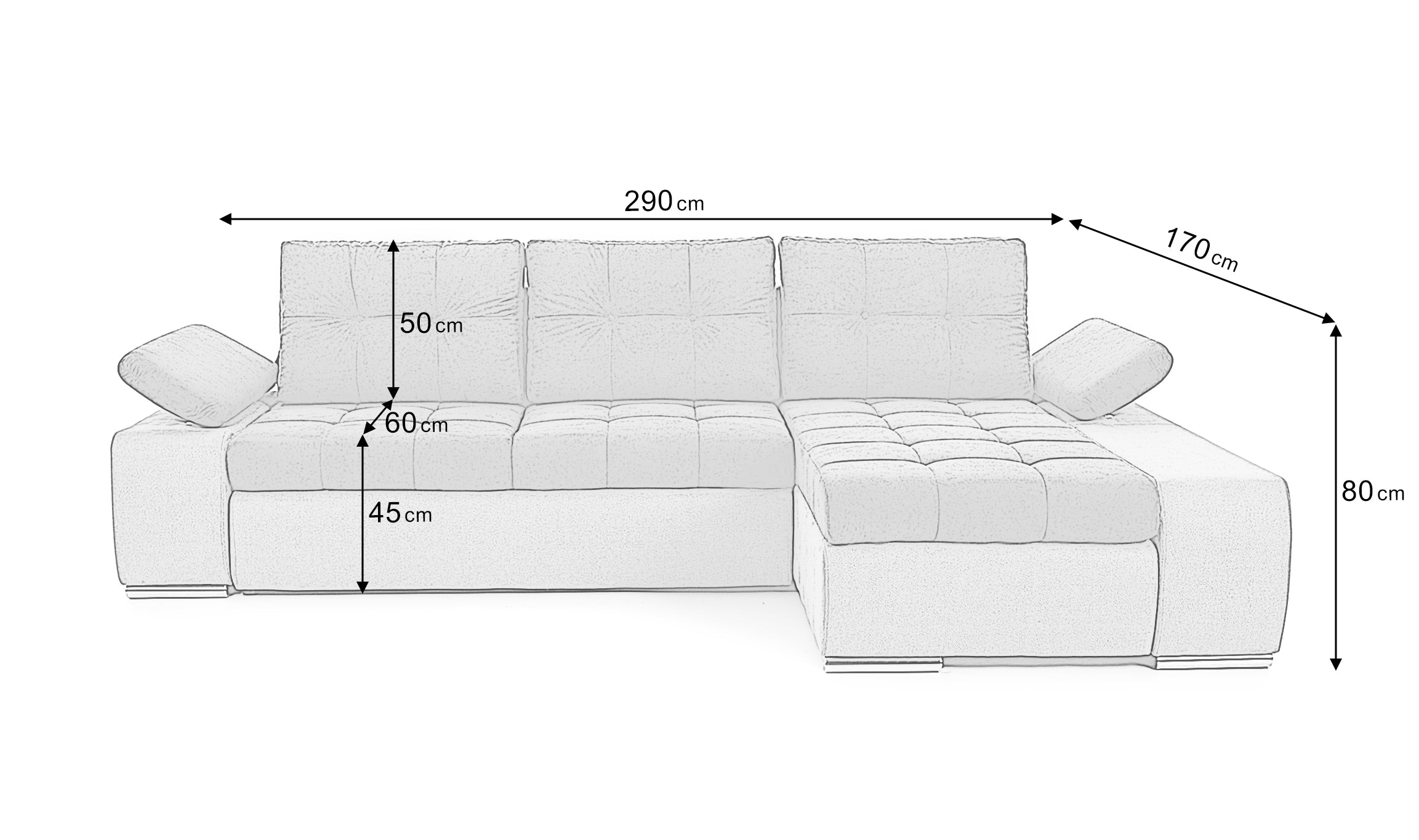 Colțar Extensibil VENETIA, cu ladă de depozitare, variante stânga/dreapta 290x170x80 cm Prestige Home