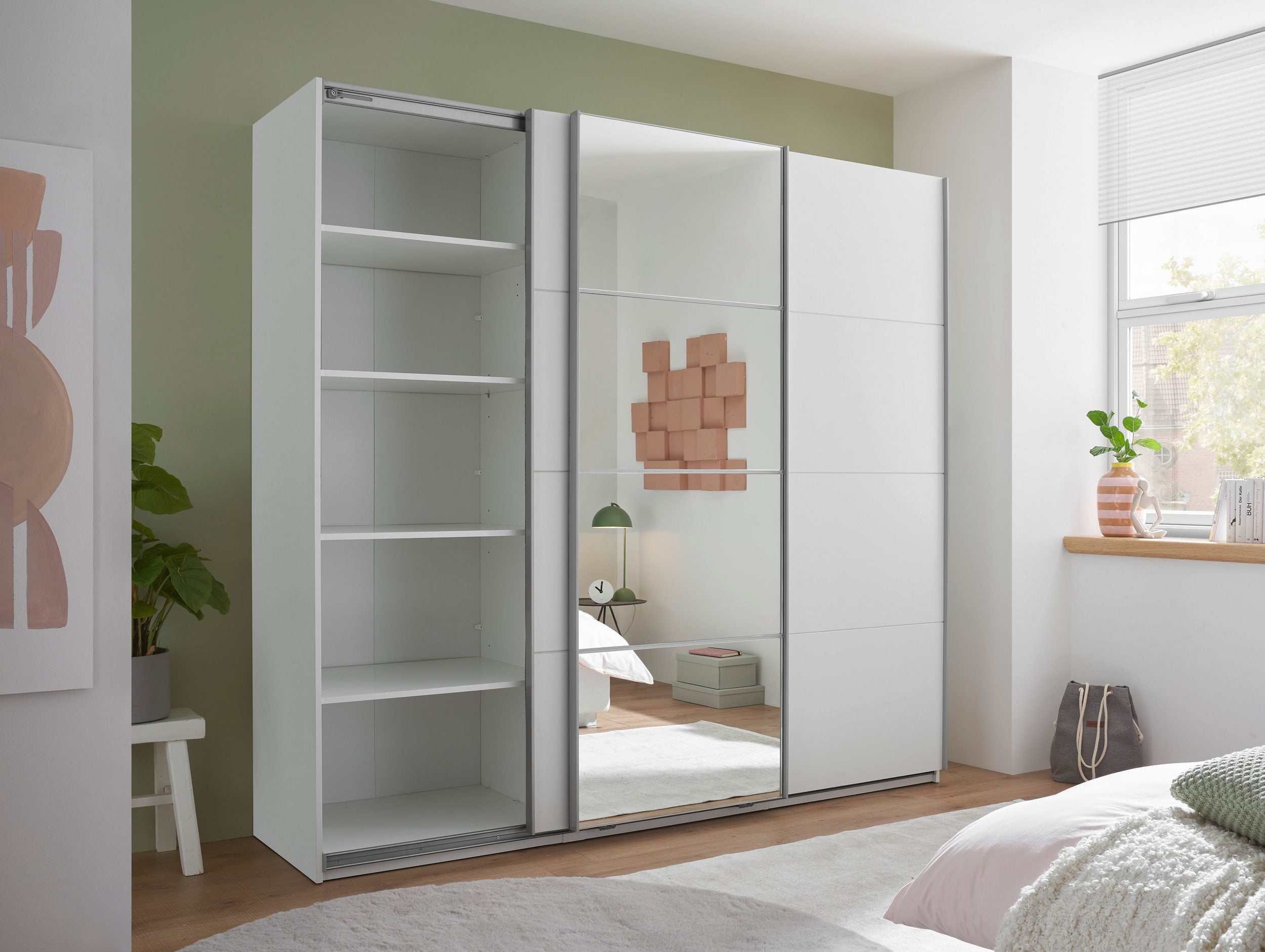 Dulap cu uși glisante și oglindă Carano, alb, 215×204 cm Arboteca