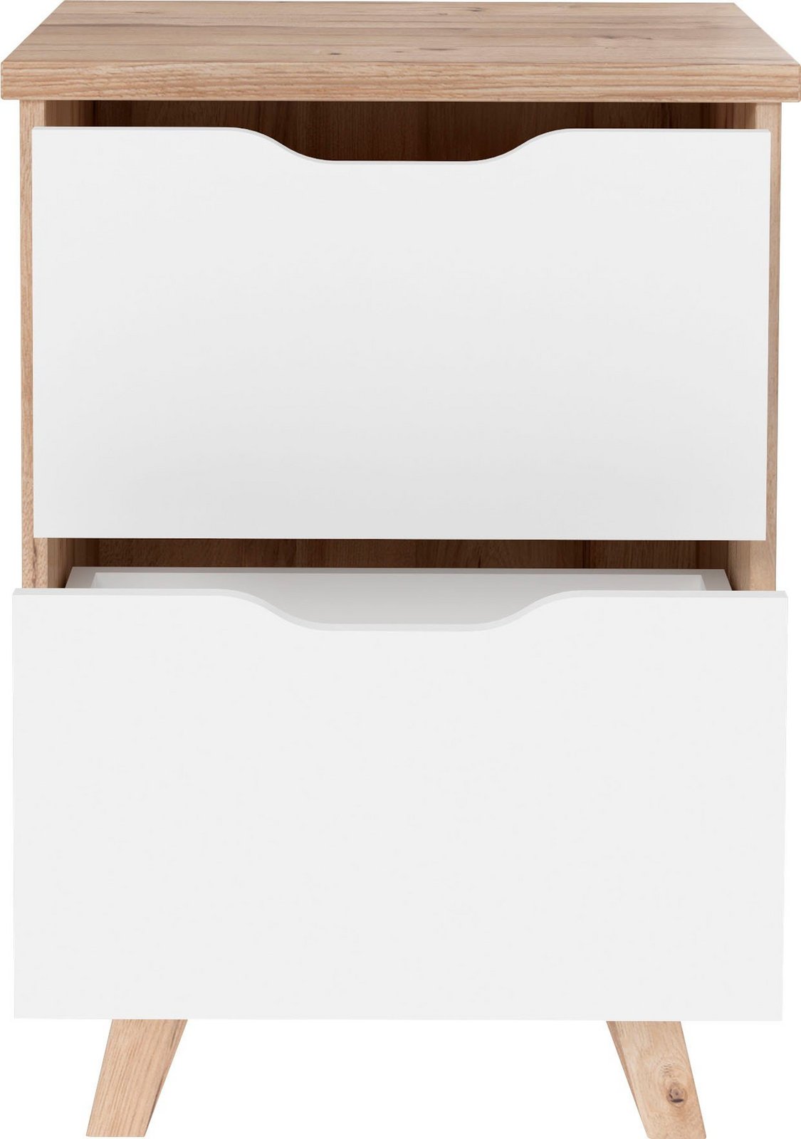 Noptieră Vankka scandinavă, alb/lemn, 45×64×42 cm, cu sertar Arboteca