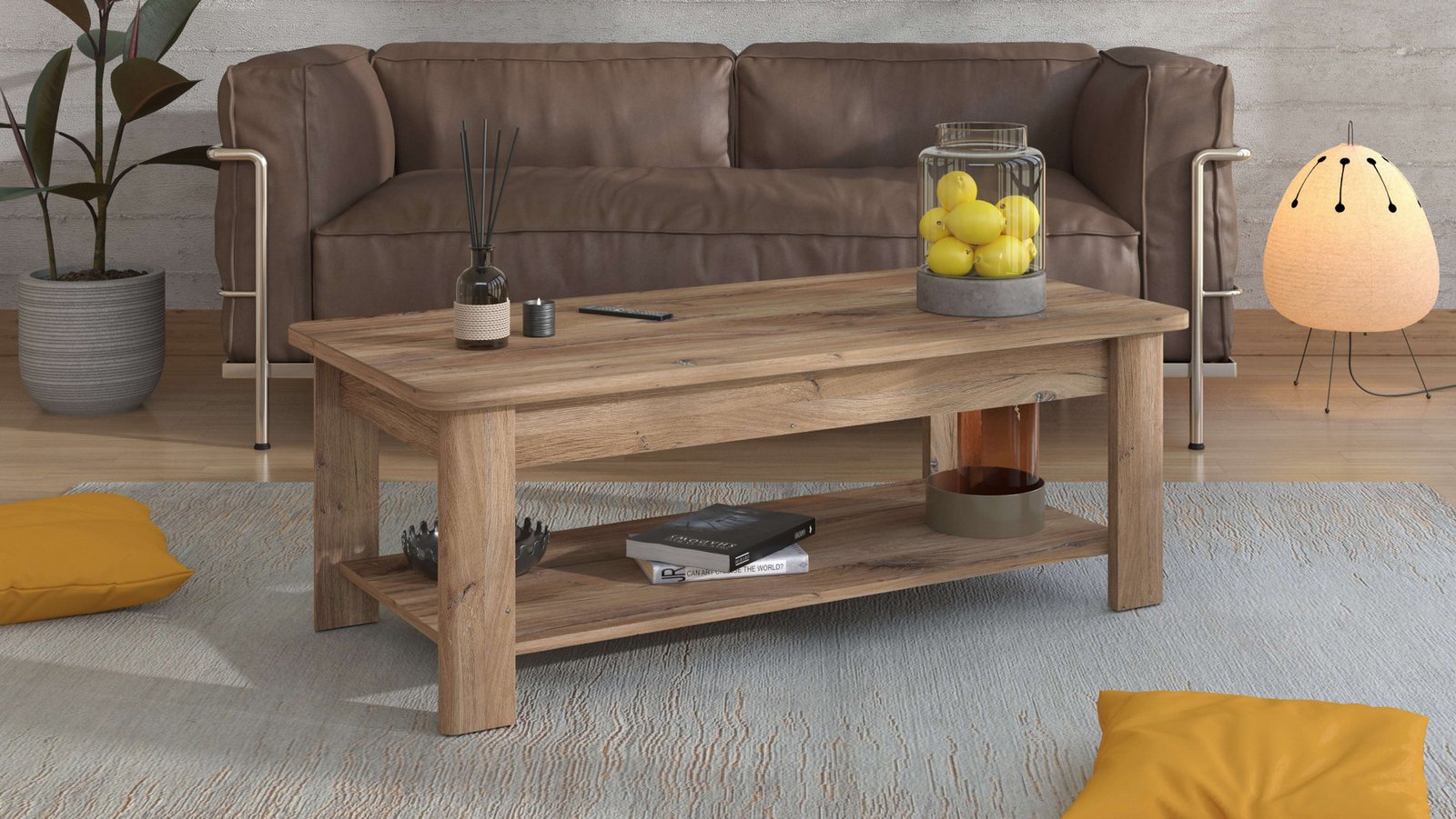 Masă de cafea Jersey cu raft, stejar, 124×45×60 cm Arboteca