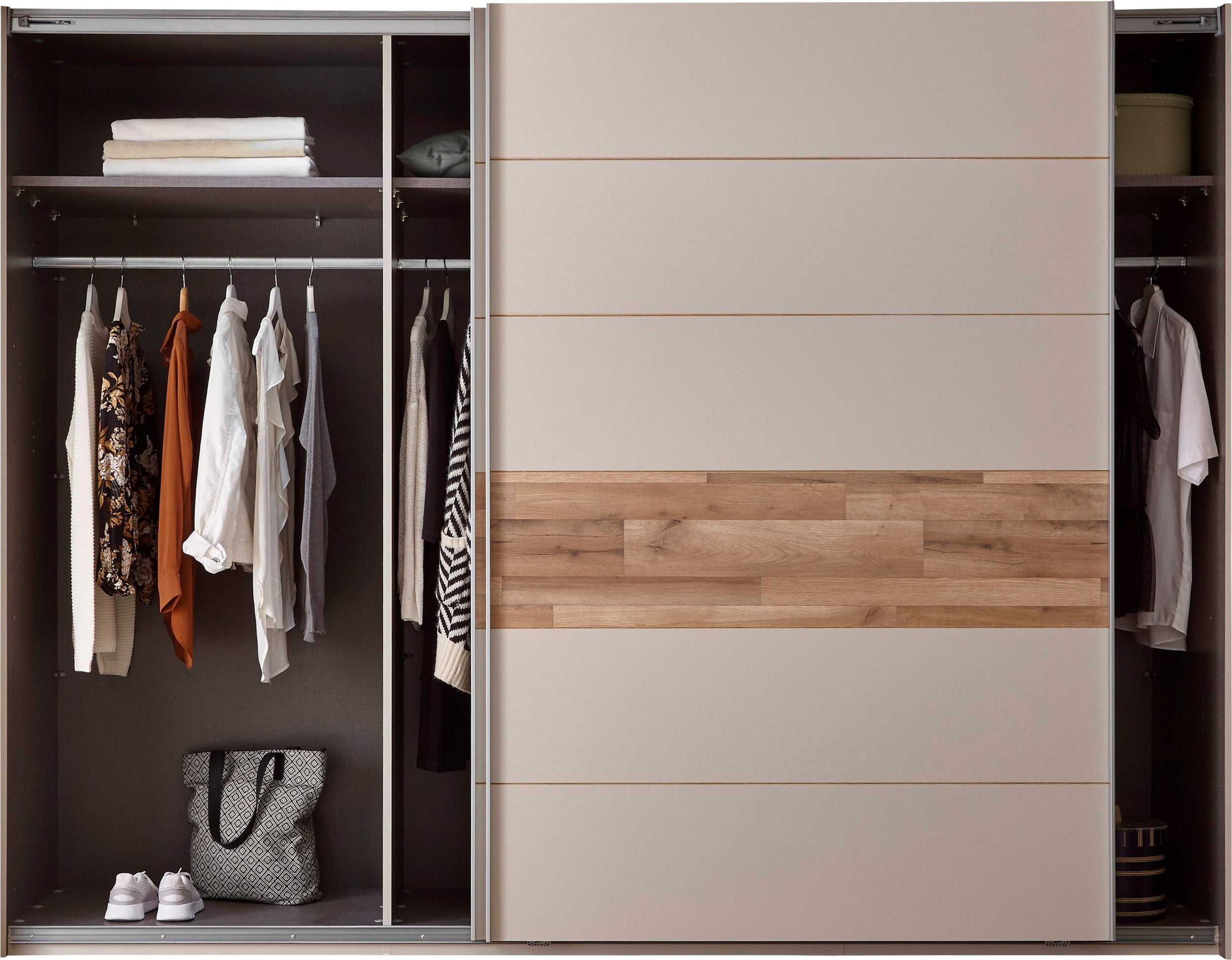 Dulap cu uși glisante Cadore, 2 uși, PAL, Champagne / Stejar Montana, 270×60×210 cm Arboteca