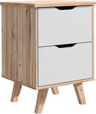 Noptieră Vankka scandinavă, alb/lemn, 45×64×42 cm, cu sertar Arboteca