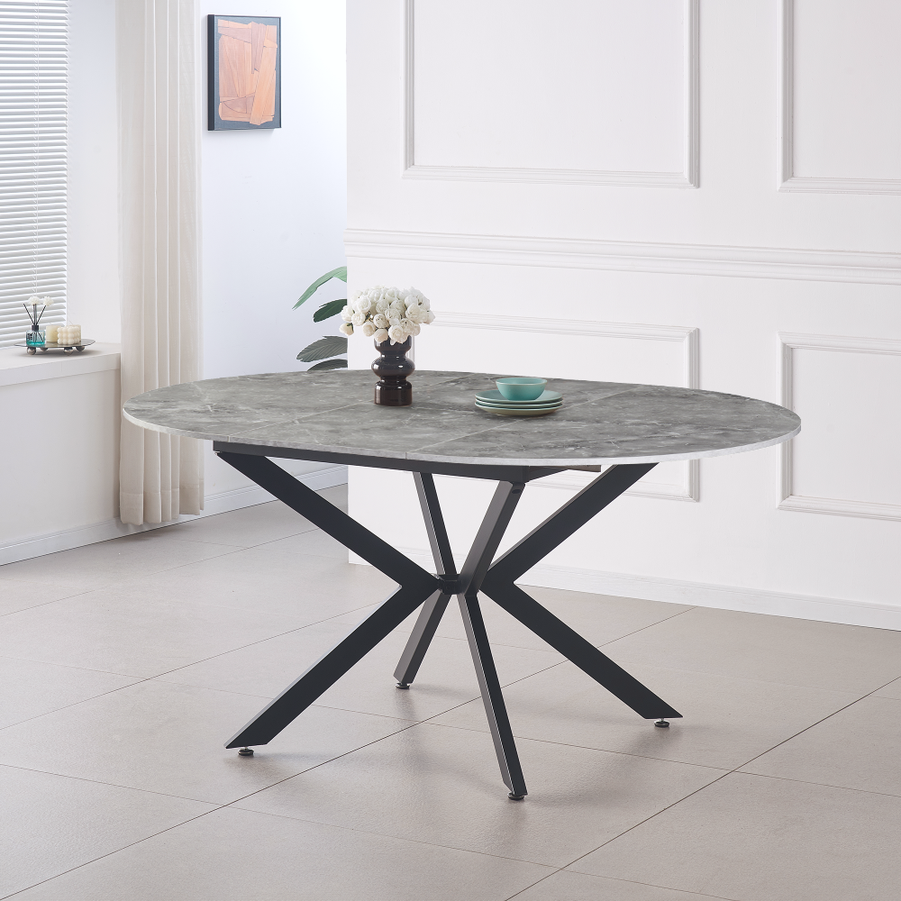 Masă dining extensibilă BAIONA TIP 2, beton/neagră, 120x120-160x75 cm Kondela