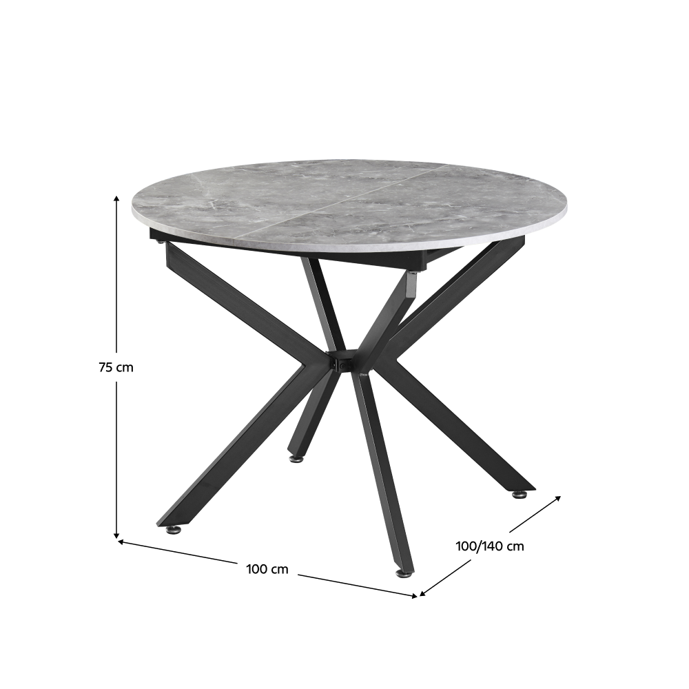 Masă extensibilă de dining, beton/neagră, 100x100-140x75 cm, ABERO TIP 1 Kondela