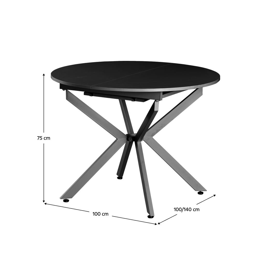 Masă extensibilă de dining BAIONA TIP 1, neagră, 100x100-140x75 cm Kondela