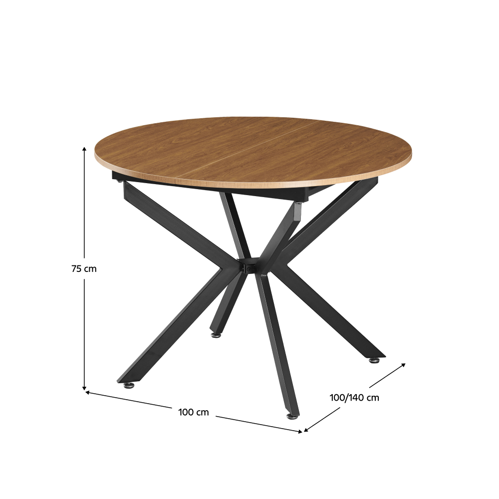 Masă extensibilă de dining, stejar deschis/neagră, 100x100-140x75 cm, ABERO TIP 1 Kondela