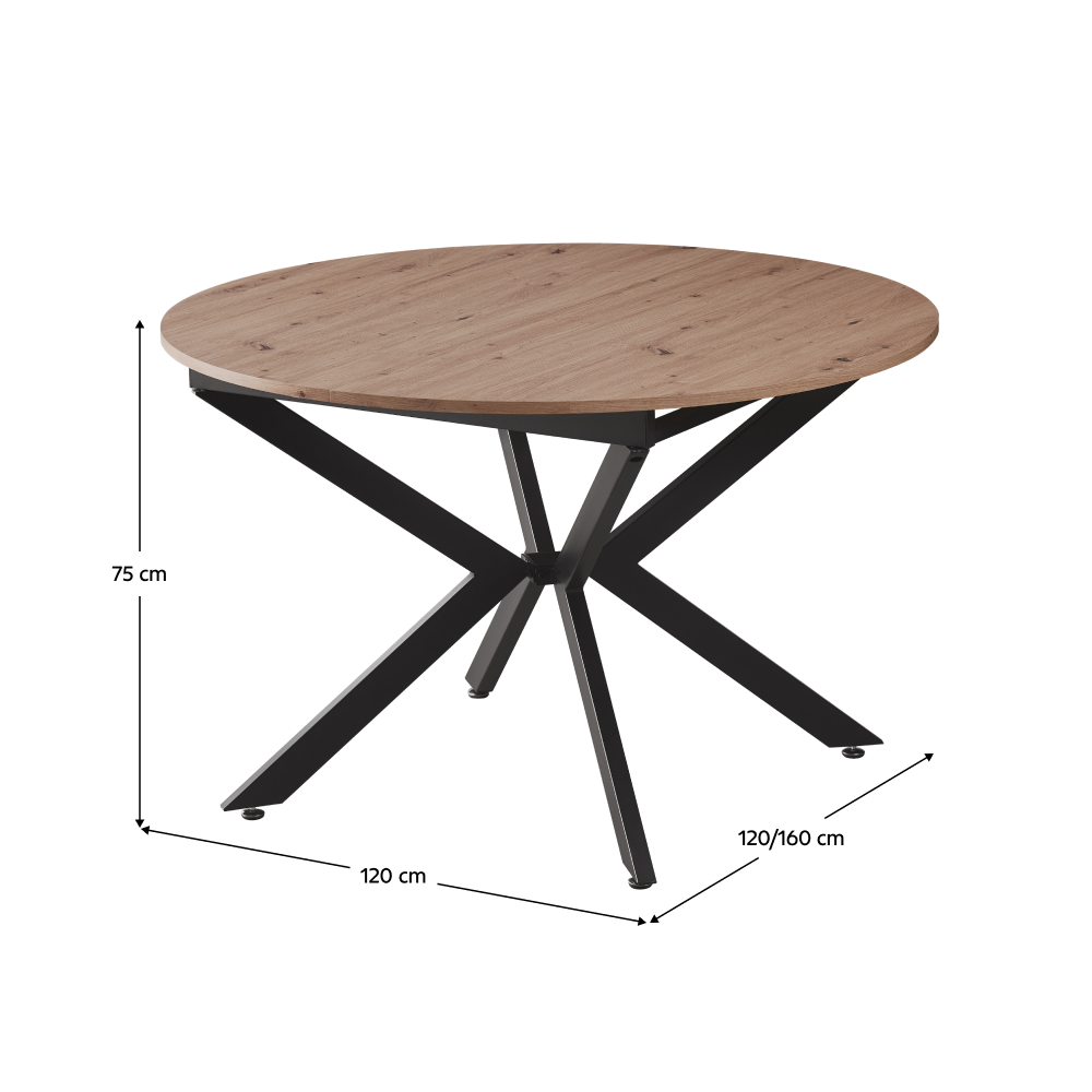 Masă dining extensibilă, stejar artisan / neagră, 120x120-160x75 cm, ABERO TIP 2 Kondela