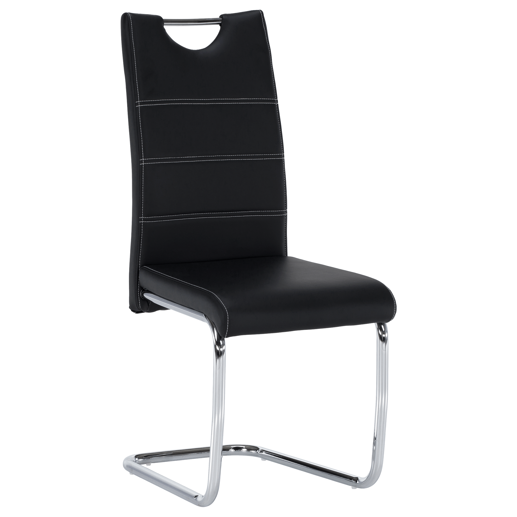 Scaun dining KOMIZA, negru / cusături deschise la culoare, piele PU + crom, 43x44x96 cm Kondela