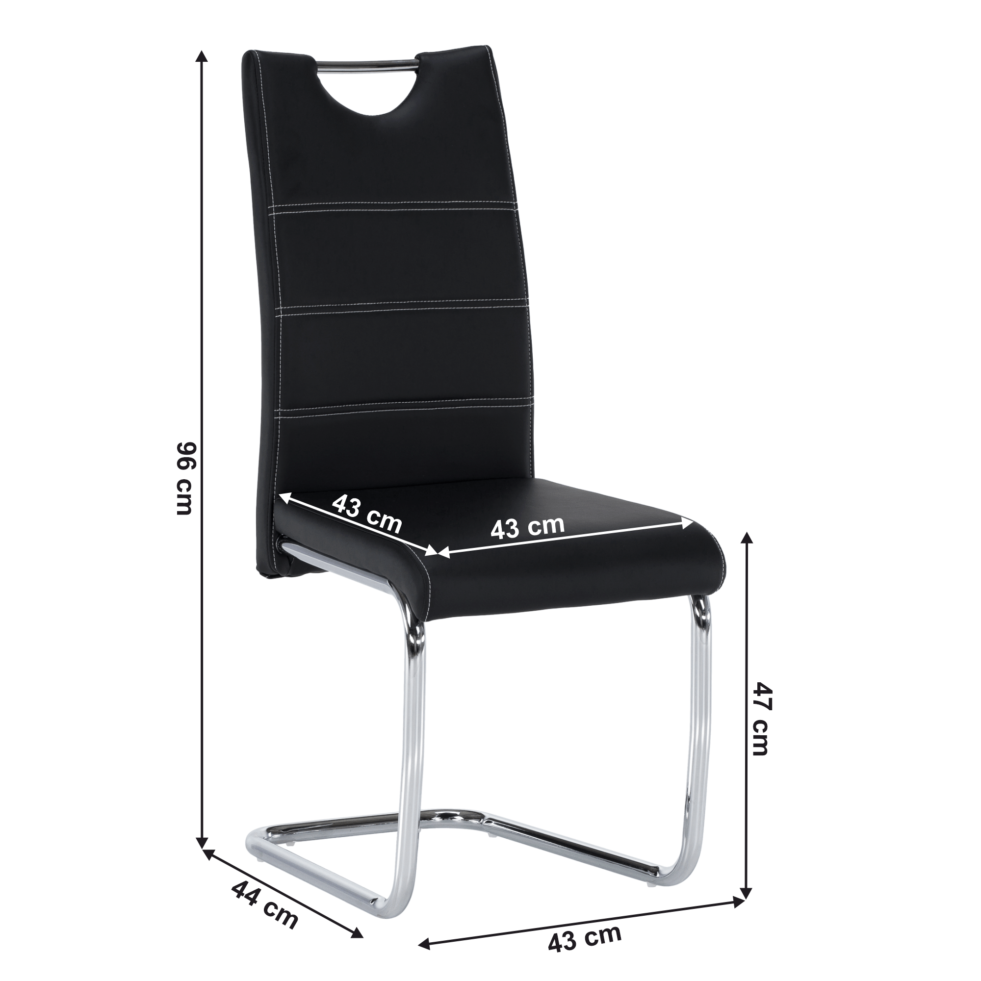 Scaun dining KOMIZA, negru / cusături deschise la culoare, piele PU + crom, 43x44x96 cm Kondela