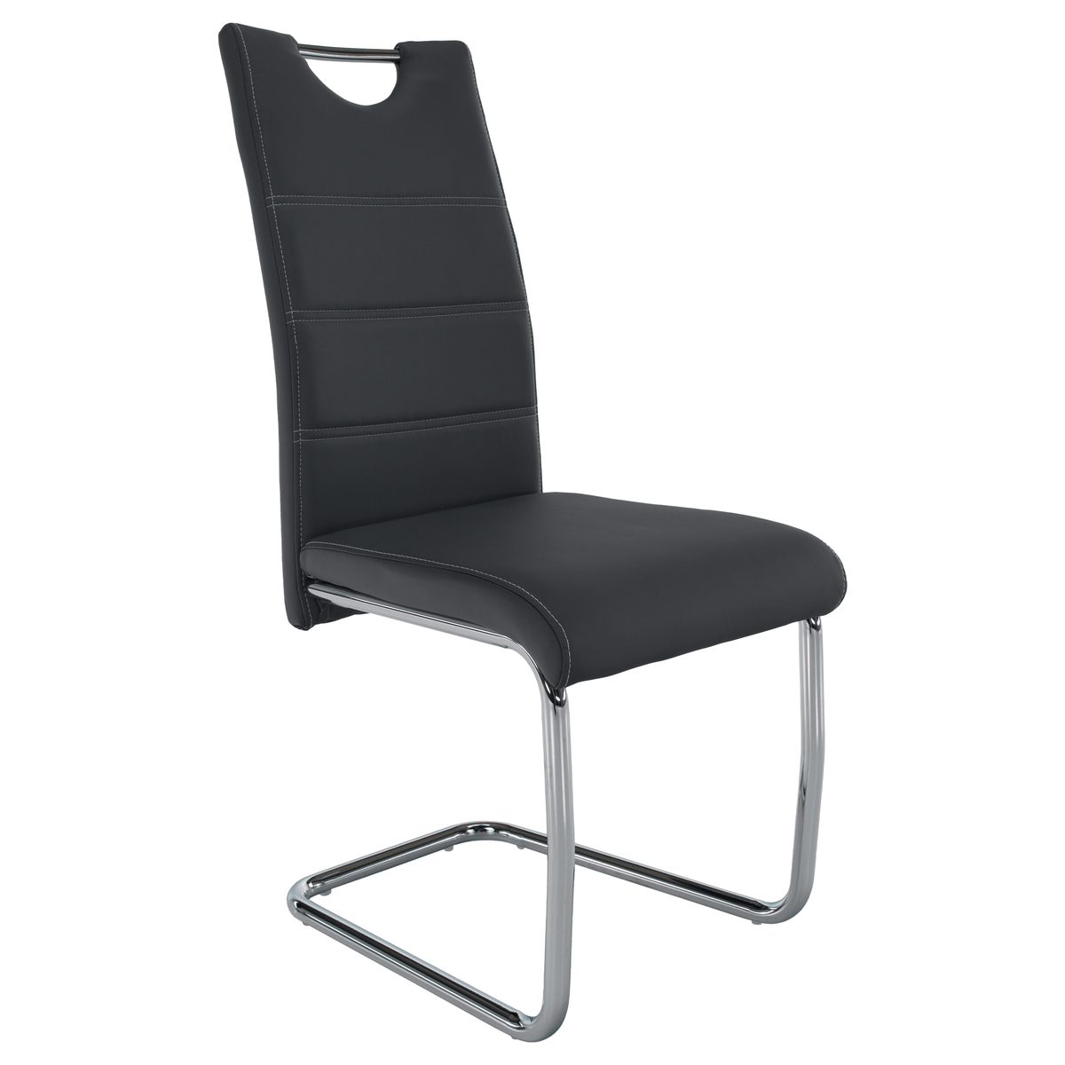 Scaun dining KOMIZA, gri închis / cusătură deschisă, piele eco / crom, 44x56.5x98.5 cm Kondela