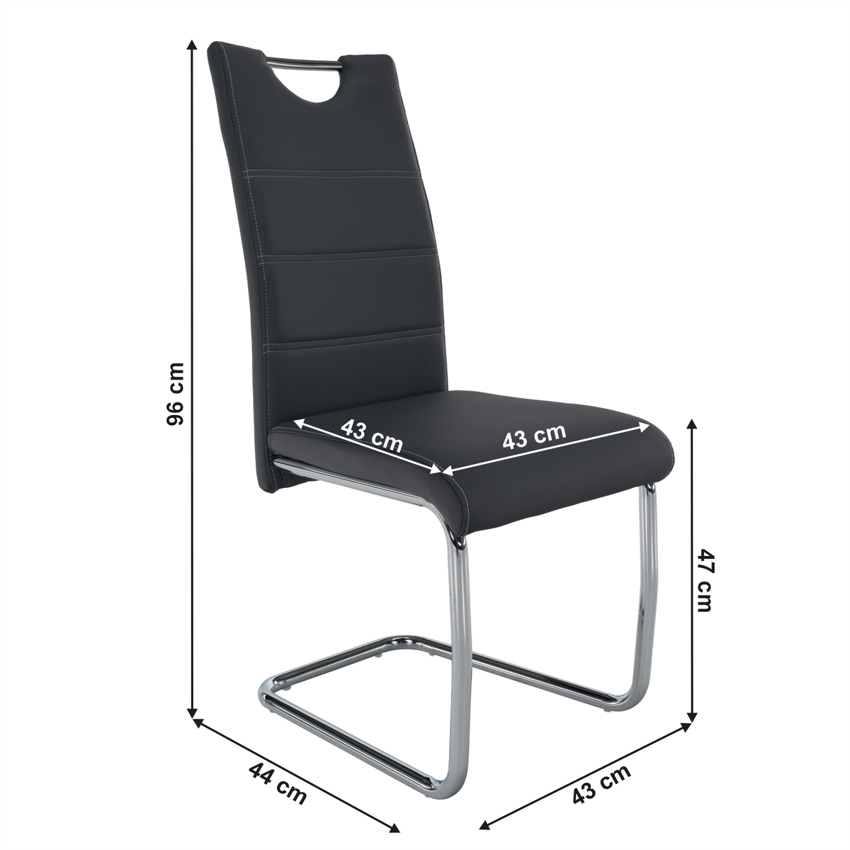 Scaun dining KOMIZA, gri închis / cusătură deschisă, piele eco / crom, 44x56.5x98.5 cm Kondela