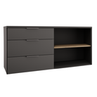 Comodă ADAPO, antracit/stejar cremona, 3 sertare, 130 cm Kondela