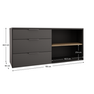 Comodă ADAPO, antracit/stejar cremona, 3 sertare, 130 cm Kondela