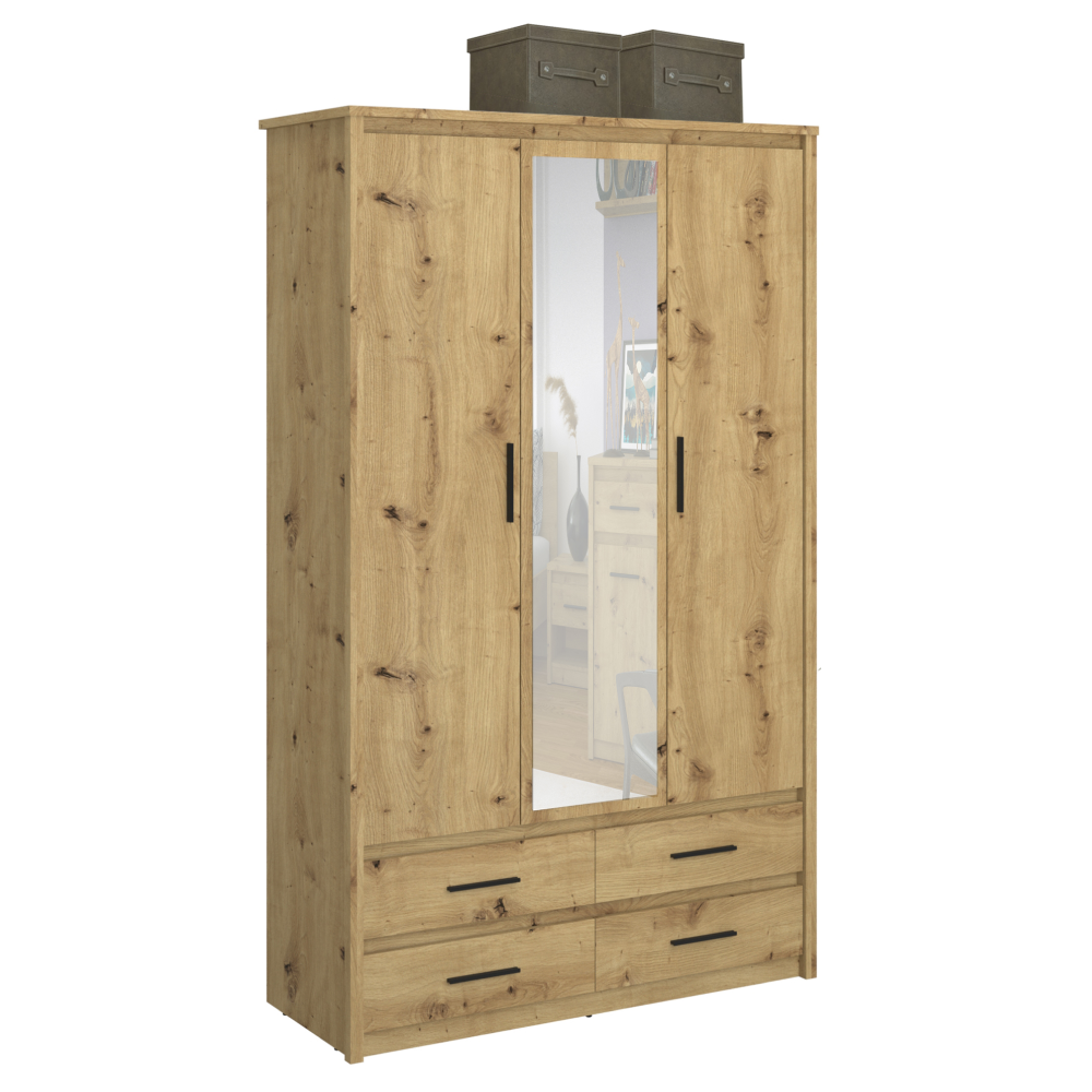 Dulap cu oglindă FERMO, stejar Artisan, 127.6x50.4x210 cm Kondela
