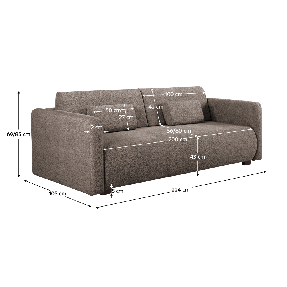 Canapea extensibilă CUENCA, maro, 224x105x69 cm Kondela
