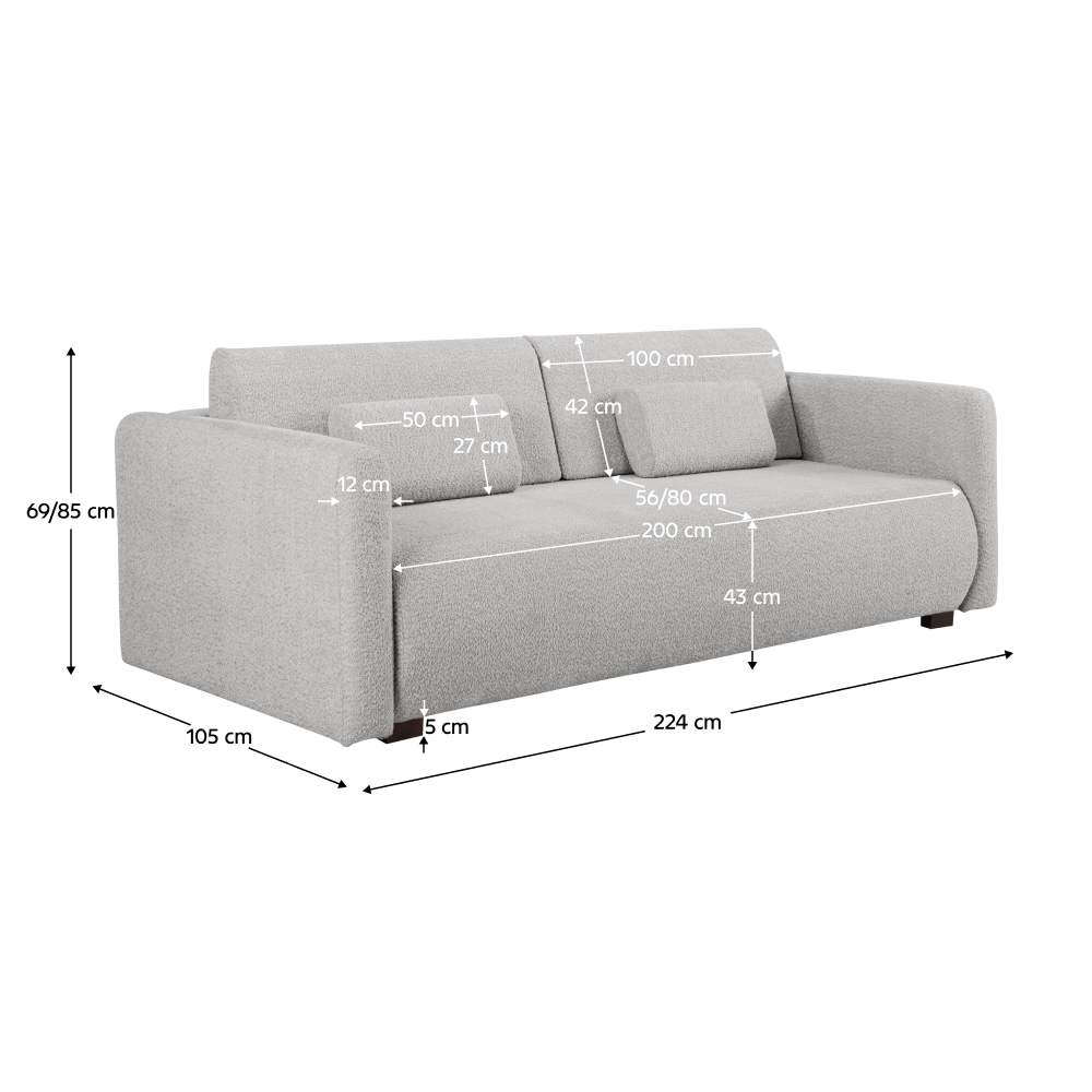 Canapea extensibilă CUENCA, gri deschis, 224x105x69 cm Kondela