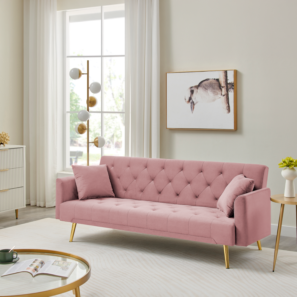 Canapea extensibilă LUCCA, roz/auriu, 187x86x78.5 cm Kondela