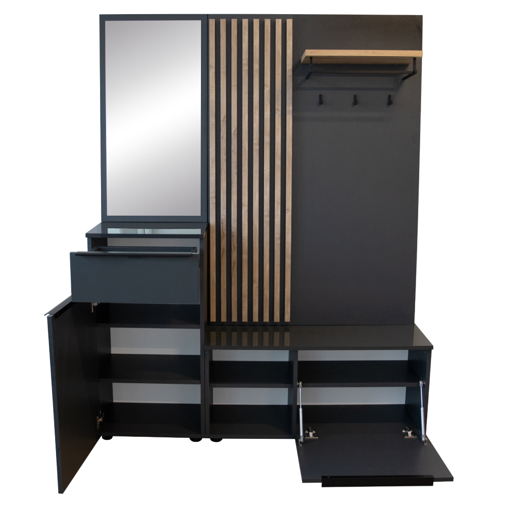 Set de hol NETTUNO, antracit extra lucios /stejar artisan, 150x38.2x190 cm Kondela