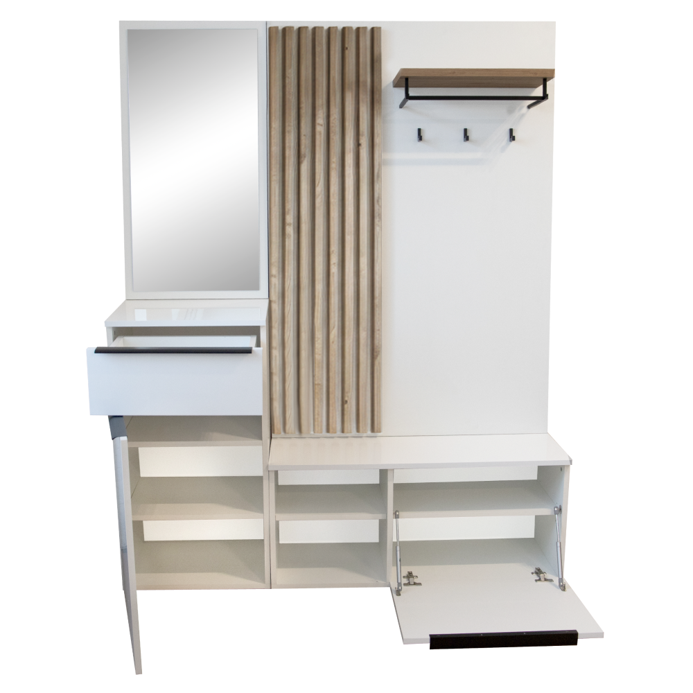 Set de hol NETTUNO, alb extra lucios /stejar artisan, 150x38.2x190 cm Kondela