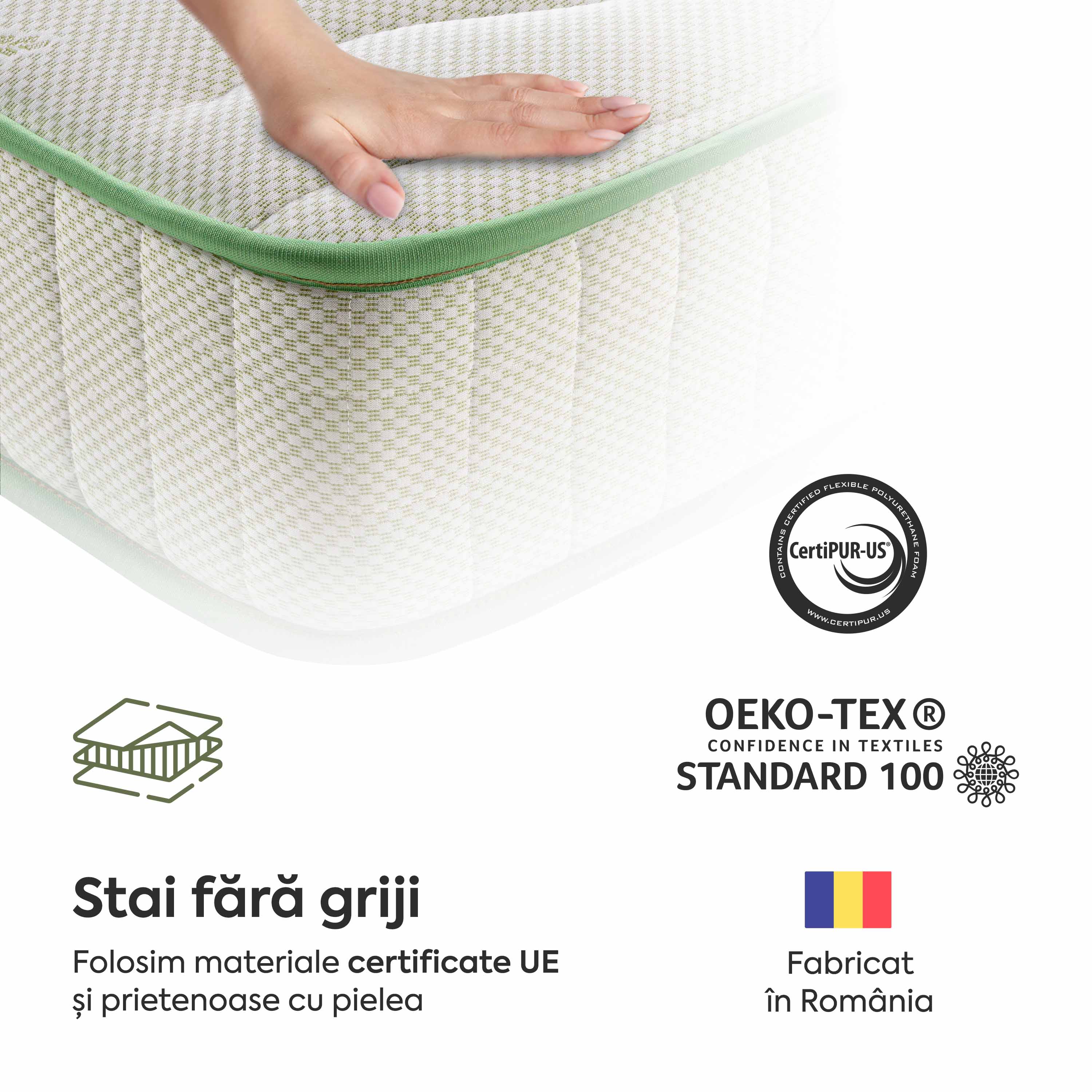 Saltea ALOE VERA THERAPY, spumă poliuretanică, reversibilă, hipoalergenică, super ortopedică, Grosime 19 cm   - Prestige Home 