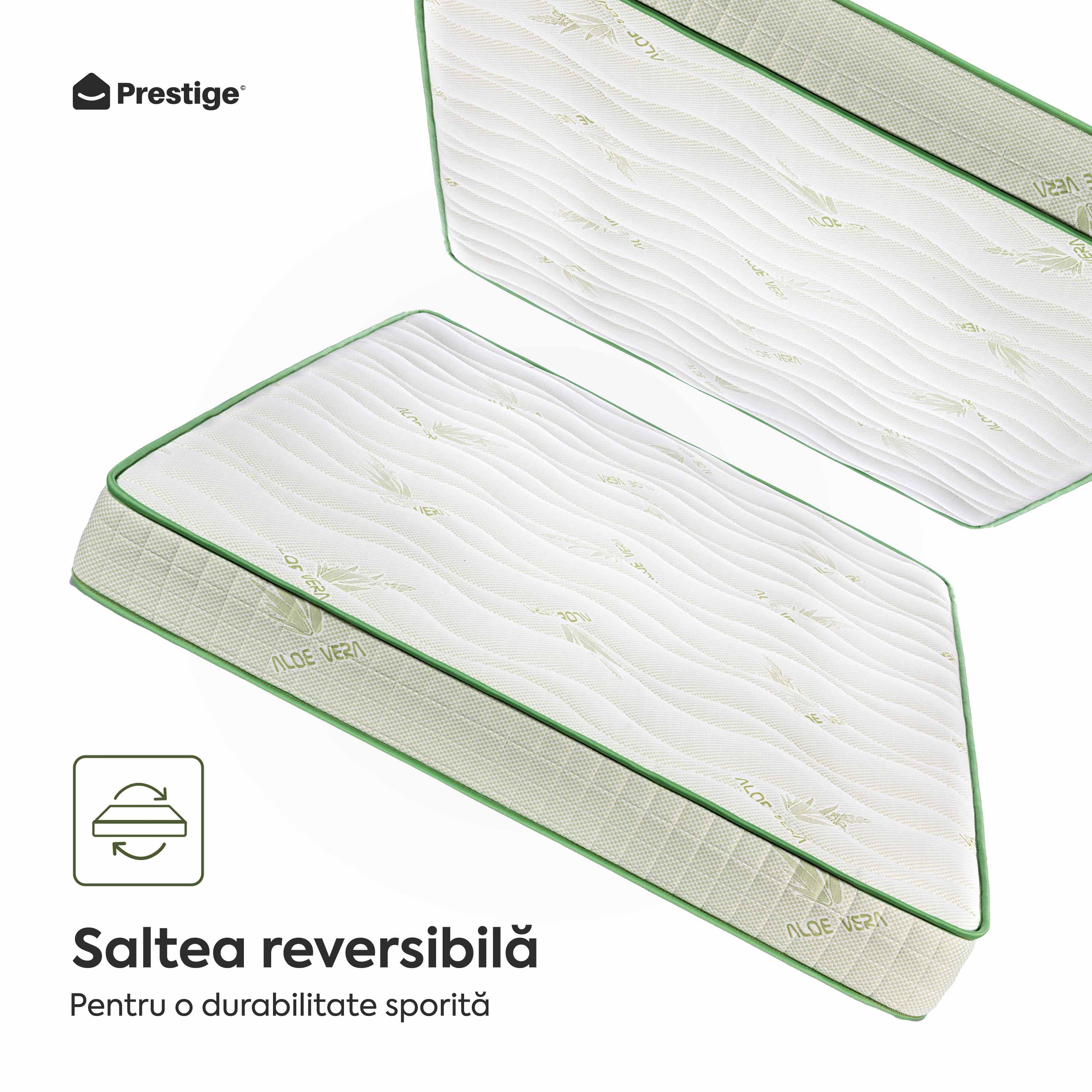 Saltea ALOE VERA THERAPY, spumă poliuretanică, reversibilă, hipoalergenică, super ortopedică, Grosime 19 cm   - Prestige Home 