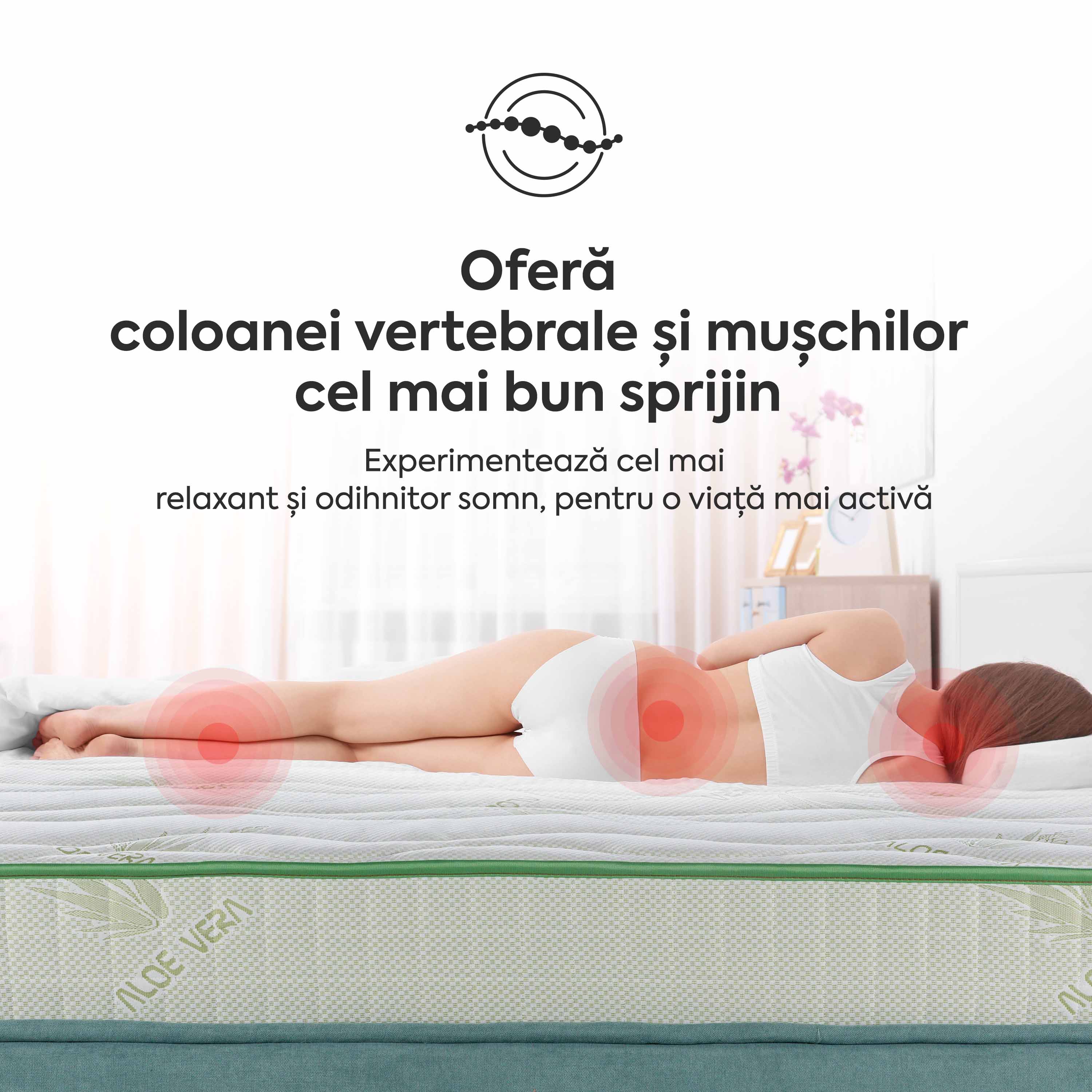 Saltea ALOE VERA THERAPY, spumă poliuretanică, reversibilă, hipoalergenică, super ortopedică, Grosime 19 cm   - Prestige Home 