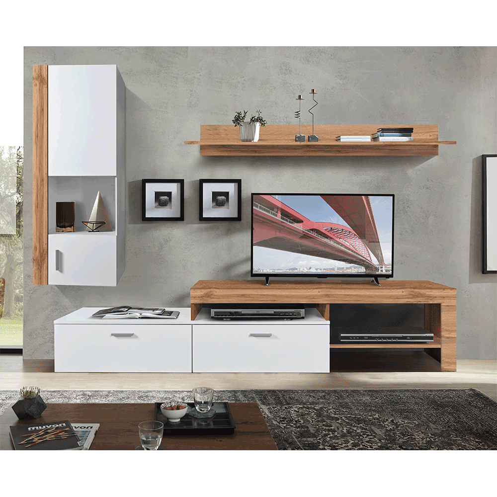Perete living, stejar wotan / alb, ALUBA Kondela