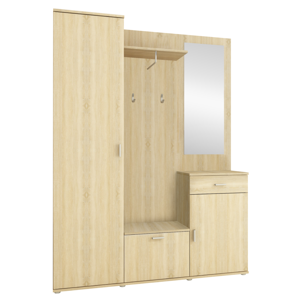 Set mobilier hol AMALIA, stejar sonoma, cu oglindă și cuier, 144x188 cm Kondela