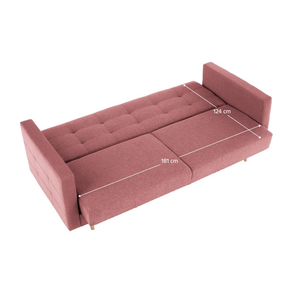 Canapea tapițată 3 locuri BUDVA, textil roz învechit, 207x94x92 cm Kondela