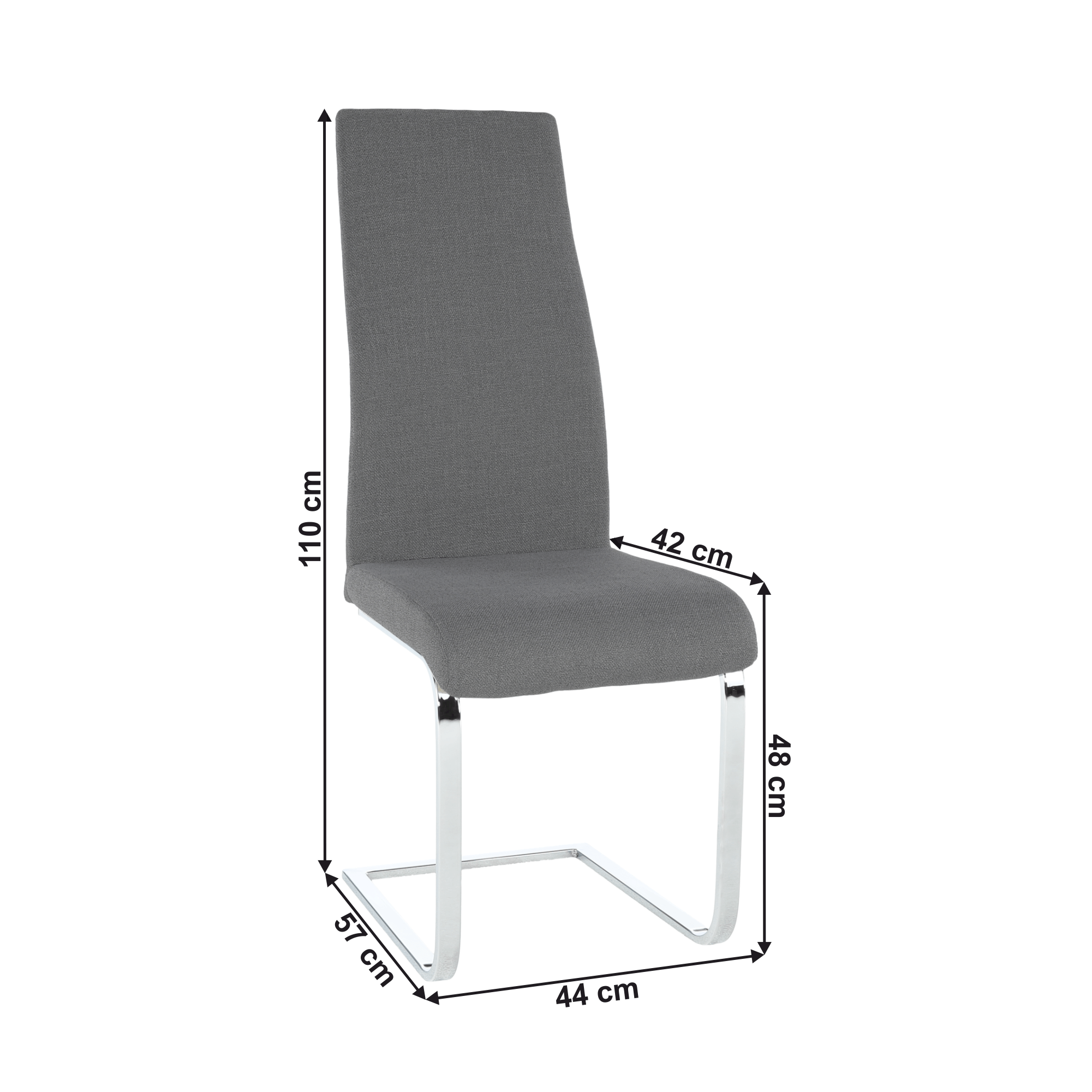 Scaun dining, material textil gri închis/crom, 44x57x110 cm Kondela