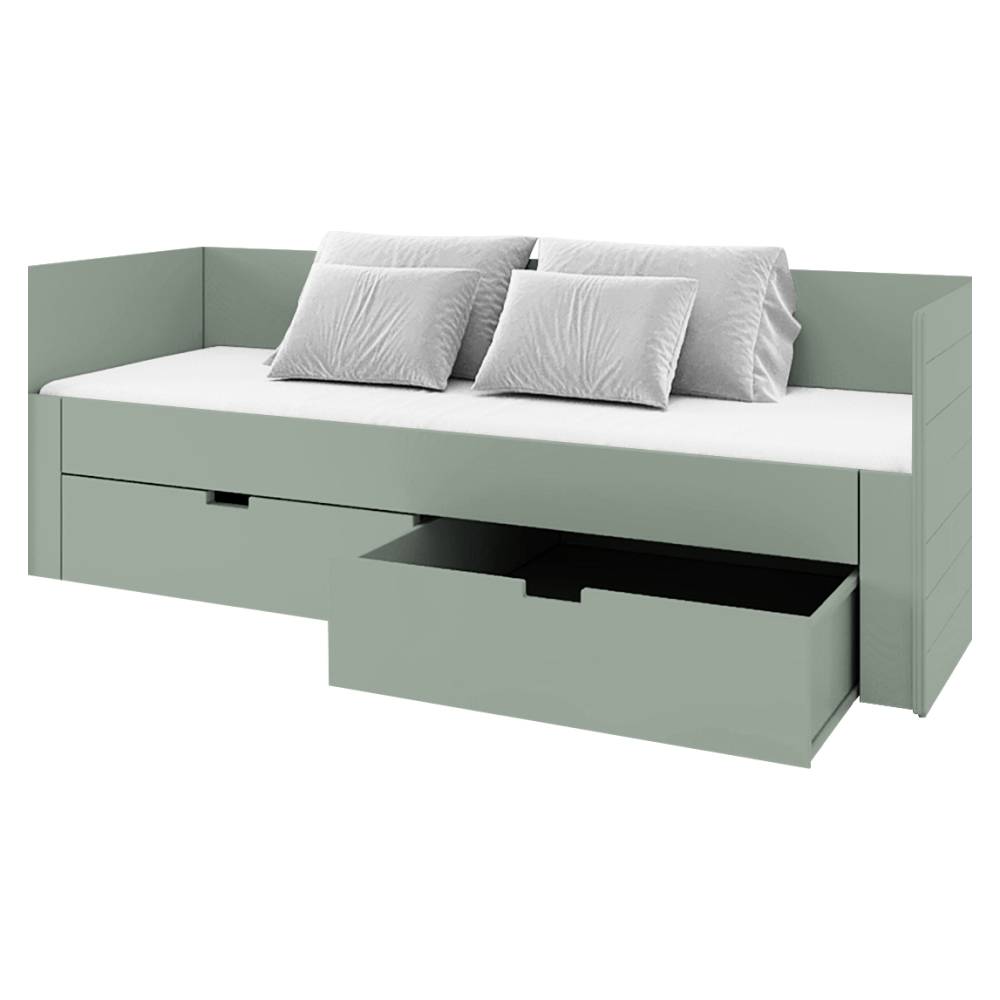 Pat extensibil ANTONY, verde-gri, 90/180x200 cm, cu sertare Kondela