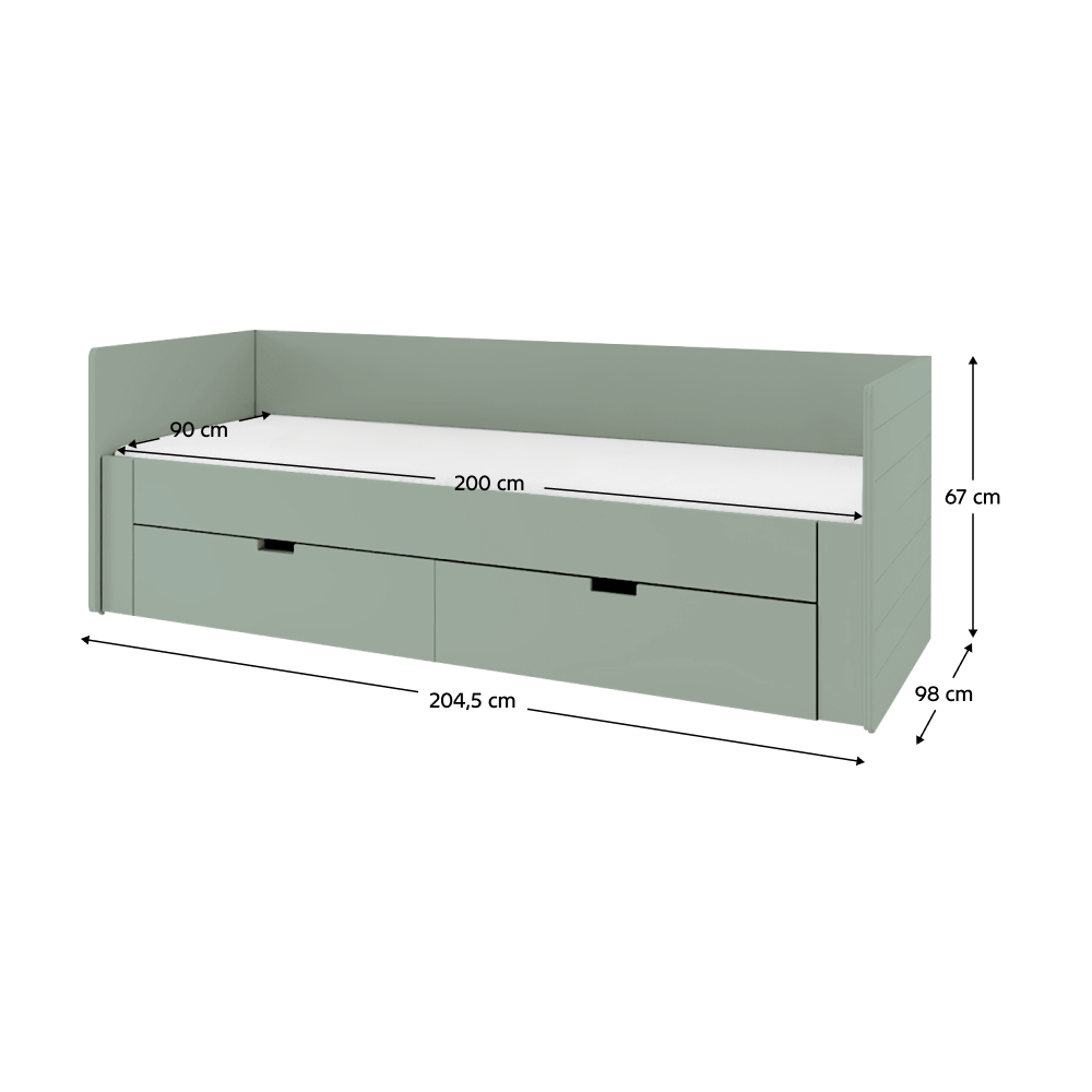 Pat extensibil ANTONY, verde-gri, 90/180x200 cm, cu sertare Kondela