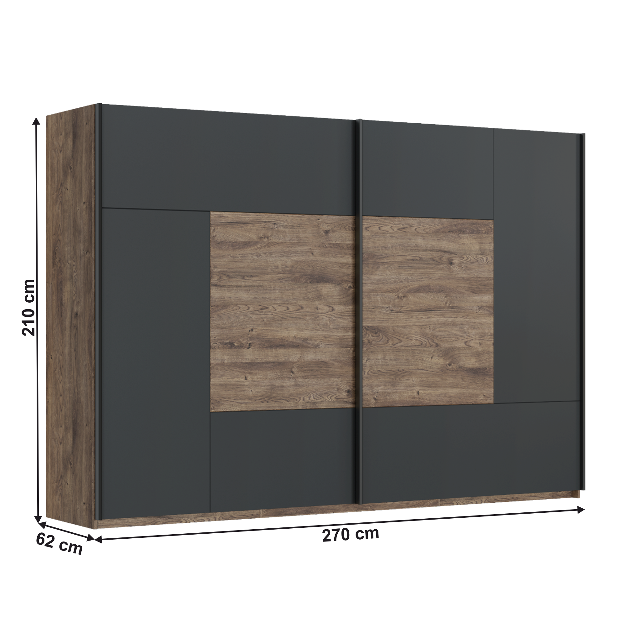 Dulap suspendat OROPESA, stejar ribeck/grafit închis, 270x62x210 cm Kondela